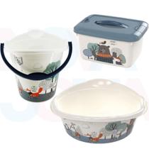 Kit Balde ,Bacia e Caixa Organizadora Bichinhos Azul - plasutil Kit Balde ,Bacia e Caixa Organizadora Bichinhos Azul - plasutil