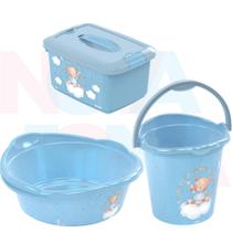 Kit Balde ,Bacia e Caixa Organizadora Urso Ted Azul - plasutil