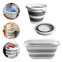 Kit Balde Cesto Dobrável Retrátil Flexível Silicone 26l 10l Powermaid