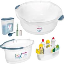 Kit Balde Cesto Oval Bacia Grande Porta Sabão Em Pó Dosador Rolo Adesivo Plástico Limpeza Casa - Sanremo