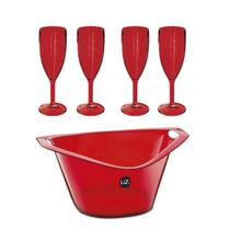 Kit Balde de Gelo 8L e 04 Taças 300ml Transparente Vermelho Kit Balde de Gelo 8L e 04 Taças 300ml Transparente Vermelho