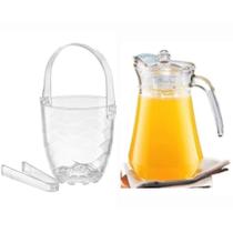 Kit Balde de Gelo com Alça e Pinça + Jarra de Vidro 1.6 Lts