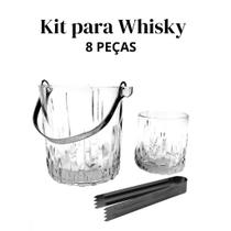 Kit Balde de Gelo com Copos para Whisky e Pegador 8 Peças