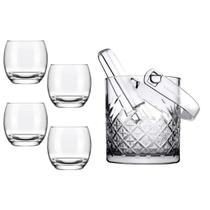 Kit Balde De Gelo Vidro Timeless + 4 Copos Aruba Rocks 345ml