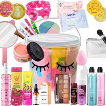 Kit Balde De Maquiagem Batom Sombra Gloss Rímel Completo