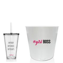 Kit Balde De Pipoca E Copo Personalizado - Girl Boss