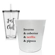 Kit Balde De Pipoca E Copo Personalizado Inverno & Cobertor