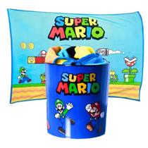 Kit Balde de Pipoca + manta cobertor Super Mario Bros Filme