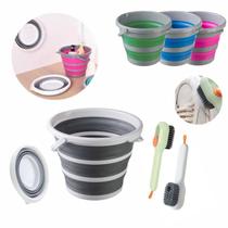 Kit Balde Dobrável Flexível De Silicone 10L Escova Dispenser