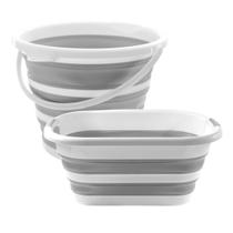 Kit Balde E Cesto Retrátil Dobrável C/ Alça Powermaid Cinza