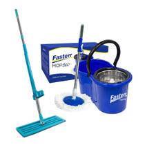 Kit Balde Mop Esfregao Giratório 360 8L Inox e Rodo Mop Puxa e Seca Fasterr