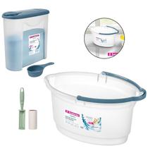 Kit Balde Oval 14 Litros Rodo Vassoura Porta Sabão Em Pó Com Dosador Rolo Adesivo Limpeza - Sanremo Kit Balde Oval 14 Litros Rodo Vassoura Porta Sabão Em Pó Com Dosador Rolo Adesivo Limpeza - Sanremo
