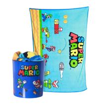 Kit Balde Para Pipoca E Manta Macia Super Mario Cinema Filme