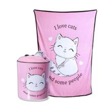 Kit Balde Pipoca+Manta I Love Cats Eu Amo Gatos Rosa Kit Balde Pipoca+Manta I Love Cats Eu Amo Gatos Rosa