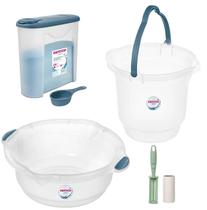Kit Balde Plástico 8,5L Bacia Para Limpeza Casa Lavandeira Porta Sabão Com Dosador Rolo Adesivo - Sanremo Kit Balde Plástico 8,5L Bacia Para Limpeza Casa Lavandeira Porta Sabão Com Dosador Rolo Adesivo - Sanremo