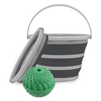 Kit Balde Silicone Dobrável Retrátil Flexível 5L Alça Bola Mágica Máquina Lava Roupas Elimina Fiapos Pelos