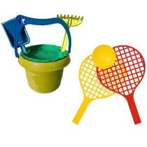 Kit Baldinho Balde Praia Castelinho + Par Raquete Bolinha Brinquedo Infantil Criança Kit Baldinho Balde Praia Castelinho + Par Raquete Bolinha Brinquedo Infantil Criança