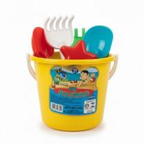 Kit Baldinho De Praia Infantil 6 Peças Com Pá Peneira E Moldes Bichinhos