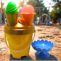 Kit Baldinho De Praia Infantil Kit Balde Amarelo Sorvetão Com Acessórios