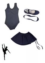 Kit Ballet 3 Peças Collant Meia Manga Saia Sapatilha Jazz Kit Ballet 3 Peças Collant Meia Manga Saia Sapatilha Jazz
