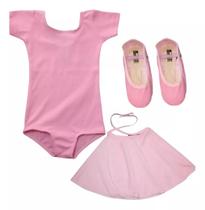 Kit Ballet 3 Peças Collant Meia Manga Saia Sapatilha Jazz Kit Ballet 3 Peças Collant Meia Manga Saia Sapatilha Jazz