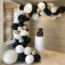 Kit Balloon Arch, 92 unidades de balões de látex branco, preto e dourado Kit Balloon Arch, 92 unidades de balões de látex branco, preto e dourado