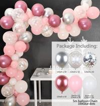 Kit Balloon Arch, 92 unidades de macarons, rosa, branco, látex, confe Kit Balloon Arch, 92 unidades de macarons, rosa, branco, látex, confe