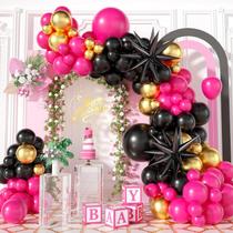 Kit Balloon Arch, 92 unidades de ouro rosa preto com películas Starburst