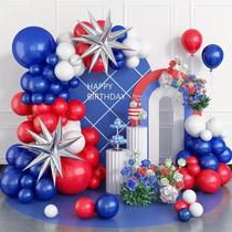 Kit Balloon Arch, 93 unidades, vermelho, azul, branco com prata, Starburst Kit Balloon Arch, 93 unidades, vermelho, azul, branco com prata, Starburst