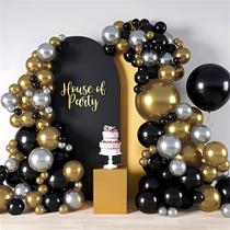 Kit Balloon Arch, 95 unidades de látex preto, dourado e prateado para festa Kit Balloon Arch, 95 unidades de látex preto, dourado e prateado para festa