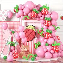 Kit Balloon Arch com tema de morango, 119 unidades Pink Strawb Kit Balloon Arch com tema de morango, 119 unidades Pink Strawb