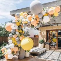 Kit Balloon Arch Garland, 136 unidades de látex amarelo cinza e papel alumínio Kit Balloon Arch Garland, 136 unidades de látex amarelo cinza e papel alumínio