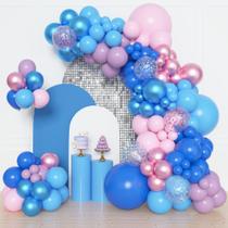 Kit Balloon Arch Garland Amandir 153 unidades de látex rosa/azul