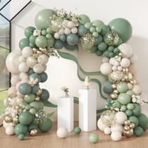 Kit Balloon Arch Garland Amandir, 173 unidades, verde empoeirado, branco