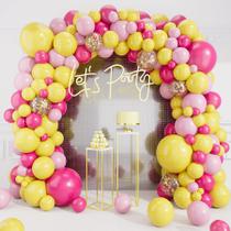 Kit Balloon Arch Garland Deiiom Hot Pink Yellow 124 unidades