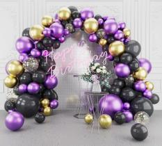 Kit Balloon Arch Garland Zakedo Metallic Roxo/Dourado 118 unidades