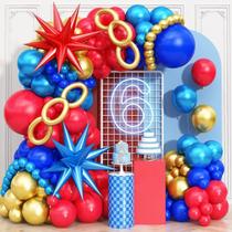 Kit Balloon Arch Isndare vermelho azul dourado com balão Star Foil Kit Balloon Arch Isndare vermelho azul dourado com balão Star Foil