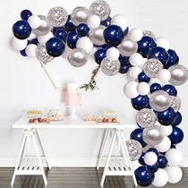 Kit Balloon Arch Macarons Blue com 120 balões de confete de látex