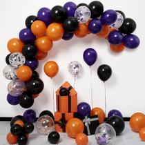 Kit Balloon Arch para Halloween, 115 unidades, laranja, preto, roxo Kit Balloon Arch para Halloween, 115 unidades, laranja, preto, roxo