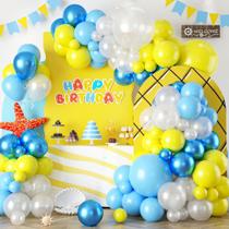 Kit Balloon Arch Sowide Yellow Blue Clear com balões de estrelas Kit Balloon Arch Sowide Yellow Blue Clear com balões de estrelas