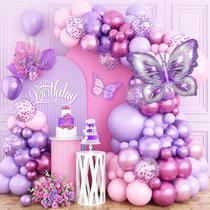 Kit Balloon Garland Arch, 111 unidades com tema de borboleta roxa