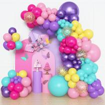Kit Balloon Garland Arch Amandir, 153 unidades, roxo, azul, rosa Kit Balloon Garland Arch Amandir, 153 unidades, roxo, azul, rosa