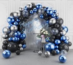 Kit Balloon Garland Arch Aooxpok azul prata preto 123 unidades
