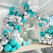 Kit Balloon Garland Arch BAUANOOY 125 unidades, prata azul-petróleo, branco