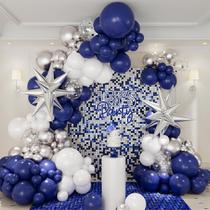 Kit Balloon Garland Arch, CBOdeco, azul marinho, prata, 146 unidades