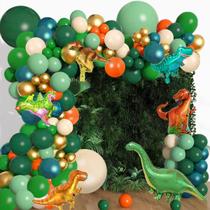 Kit Balloon Garland Arch Dinosaur, 132 unidades, verde, laranja