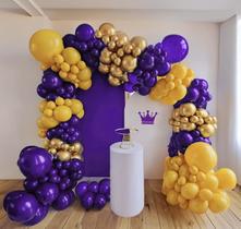 Kit Balloon Garland Arch Froufing Royal Purple Gold 132 unidades