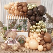 Kit Balloon Garland Arch Jobkoo Brown com balões dourados marrons