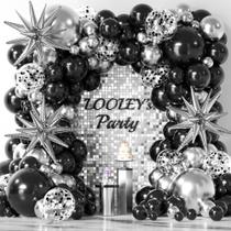 Kit Balloon Garland Arch LOOLEY Black Silver 137 unidades com estrelas