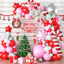Kit Balloon Garland Arch Paready 107 unidades vermelho rosa verde Natal Kit Balloon Garland Arch Paready 107 unidades vermelho rosa verde Natal